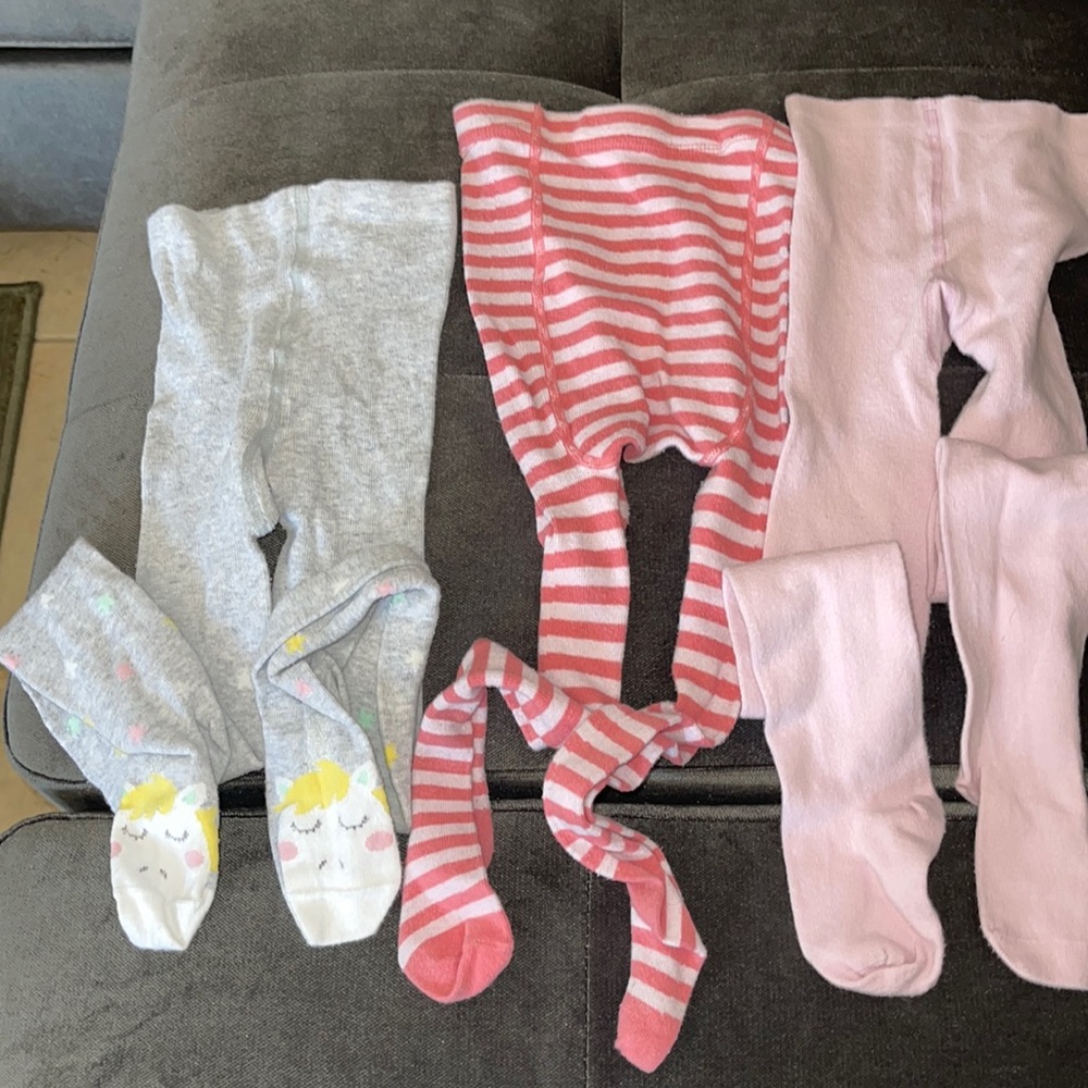 3 pair of palomino tights size 1 solid pink, unicorn with stars, pink stripe